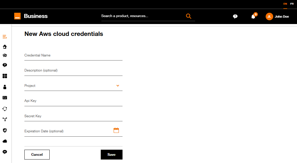 Ajouter un identifiant AWS