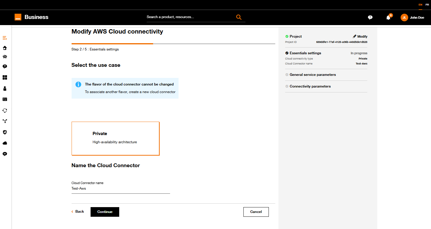Modification du nom du connecteur cloud.