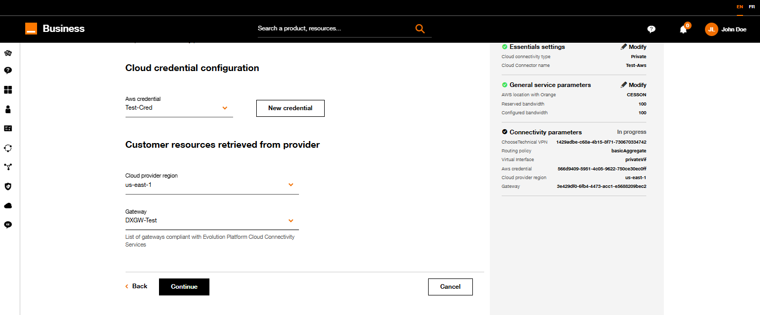 Configuration des identifiants cloud.