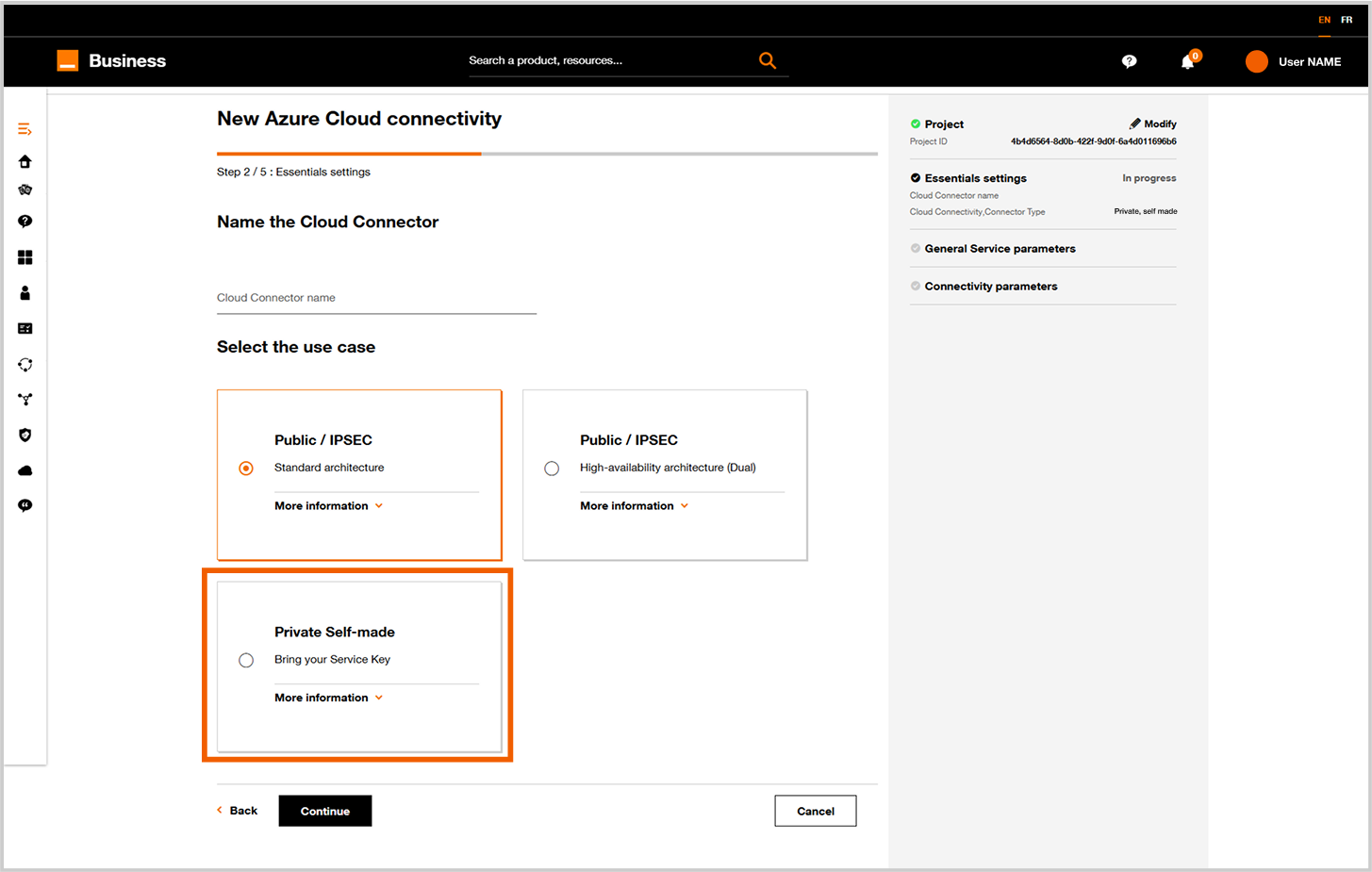Sélection du type de connectivité.