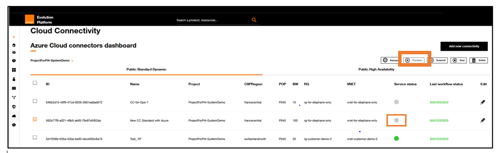 Azure cloud connector dashboard