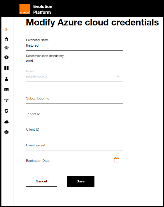 Enregistrer la modification des identifiants Azure