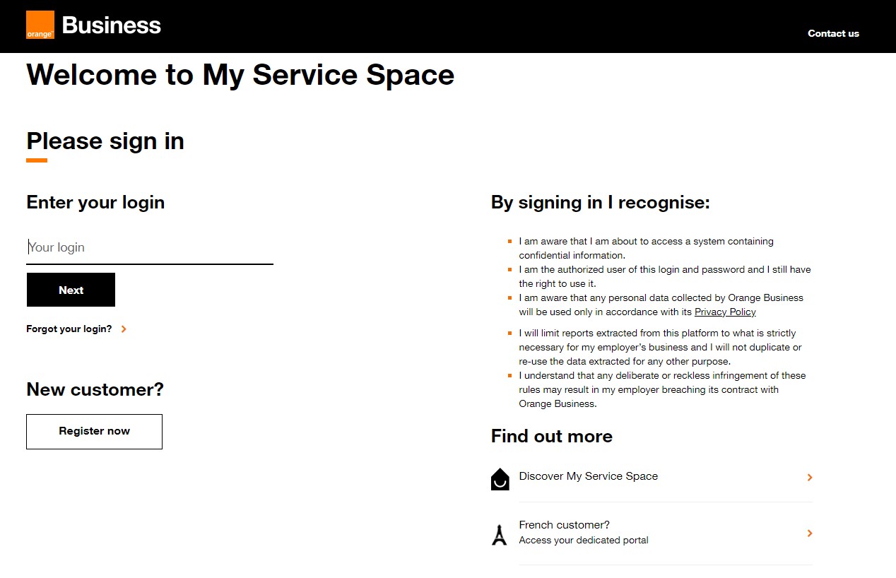 Page de connexion My Service Space