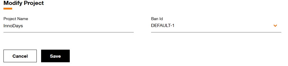 Capture d'écran de la console Evolution Platform : modifier un projet