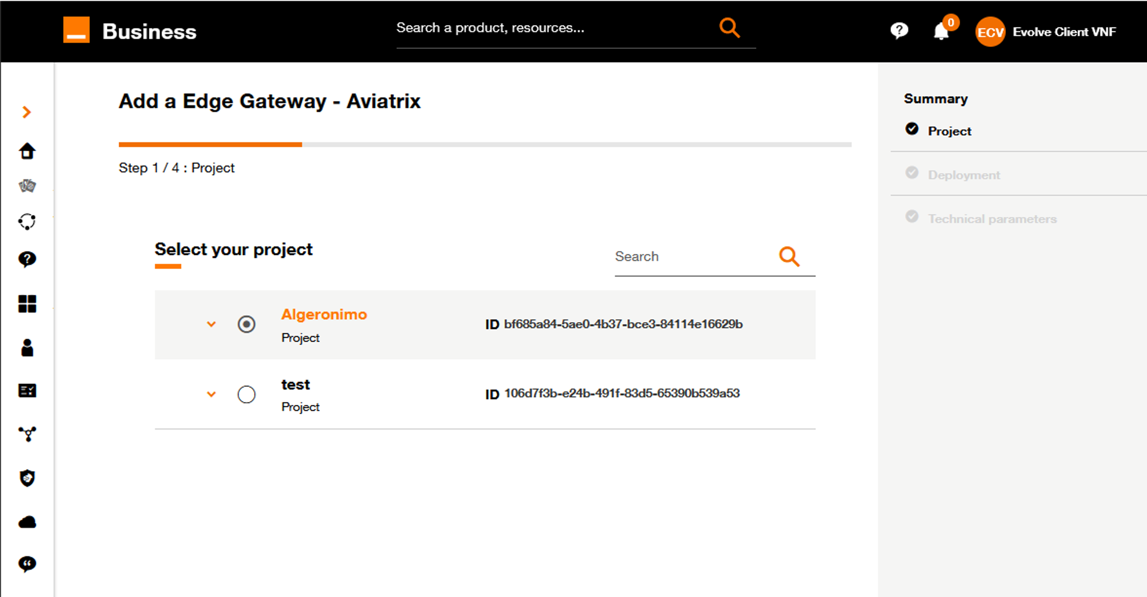 Select your project