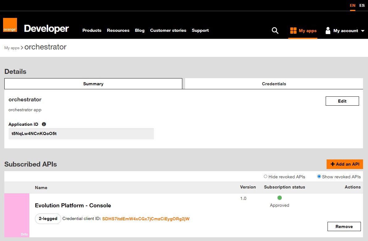 Screenshot of Orange Developer - Subscription approved