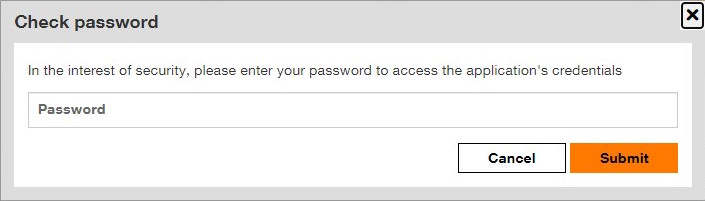 Screenshot of Orange Developer - password confirmation popup