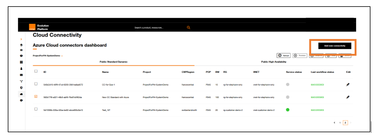 Azure cloud dashboard page