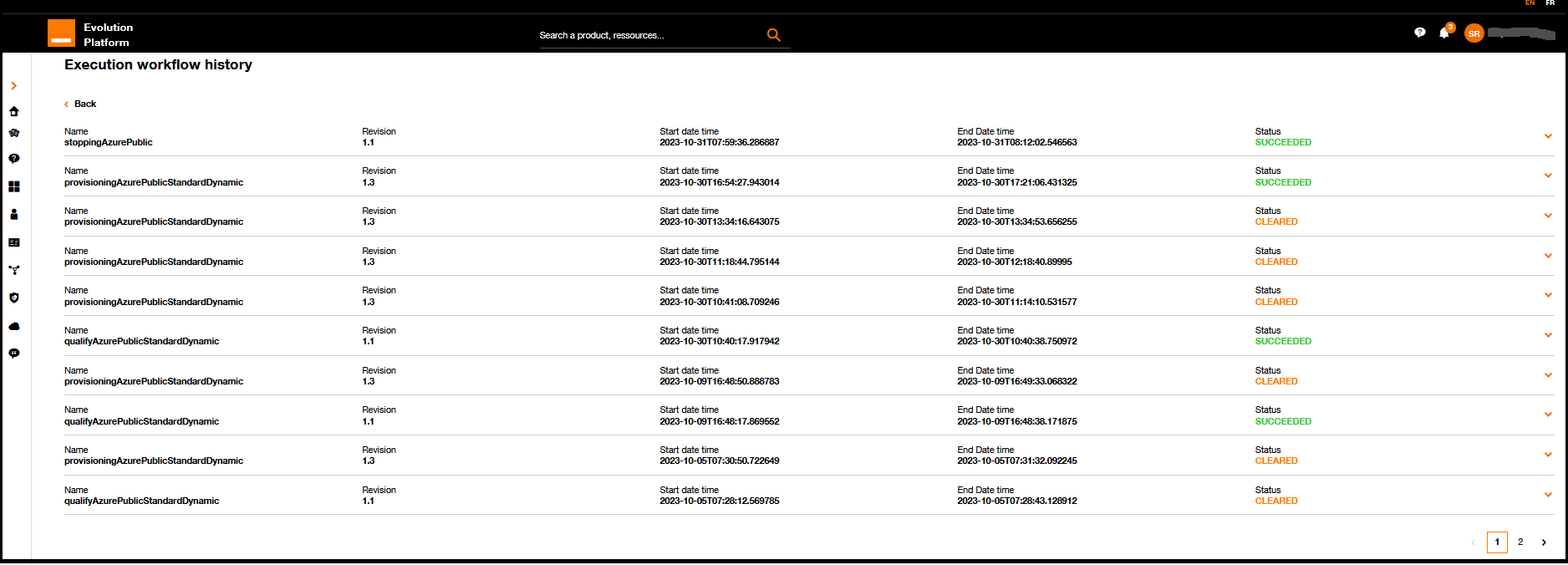 Execution workflow history