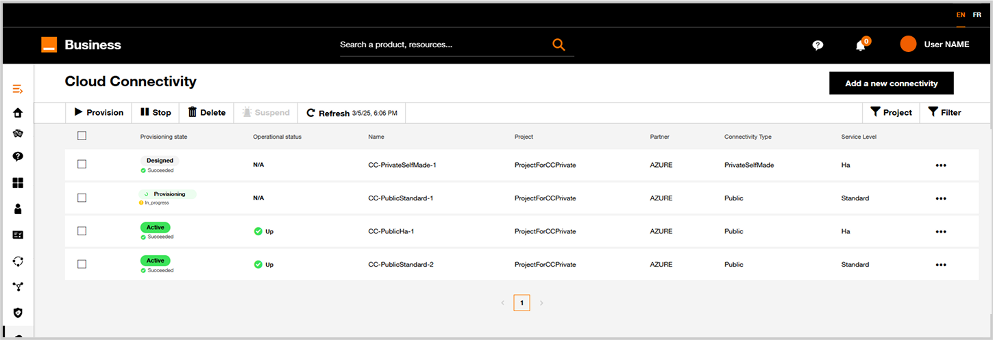 Inventory with a provisioning Cloud Connector following a modification of bandwidth.