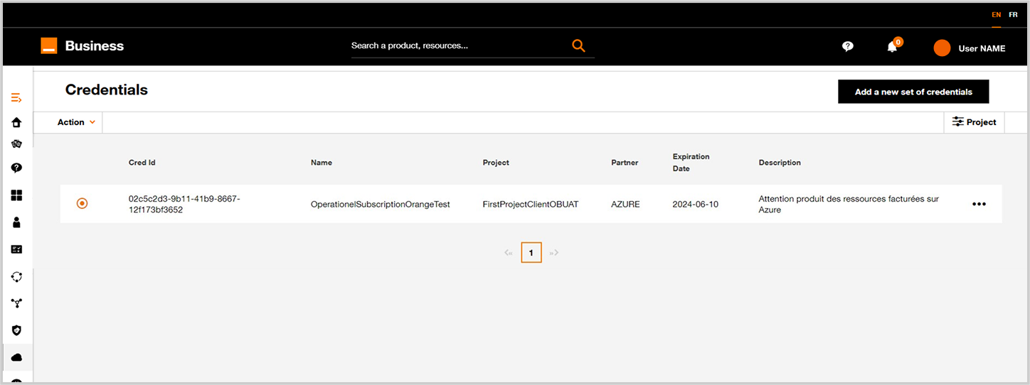 Project selection in credential list