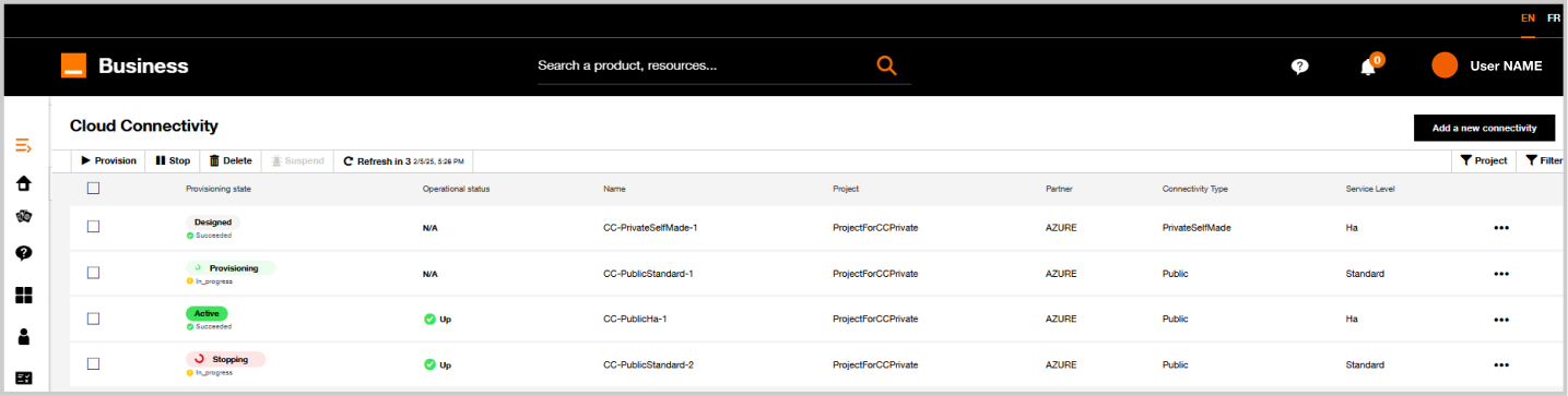 Cloud connector dashboard with Stopping cloud connector