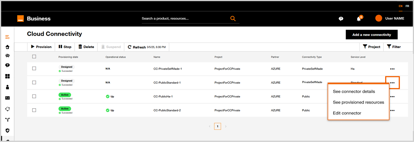 Azure cloud connector dashboard