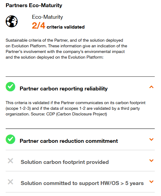 Example of Partner Eco-Maturity display with the validation of 2 criteria