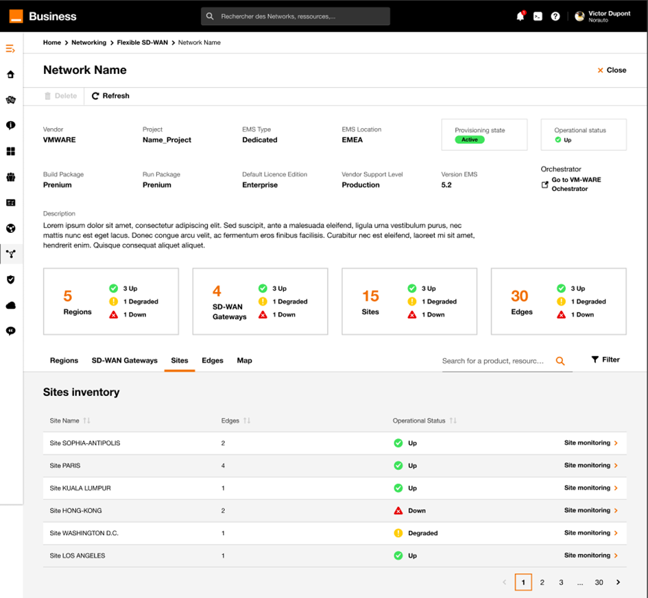 Network detail page